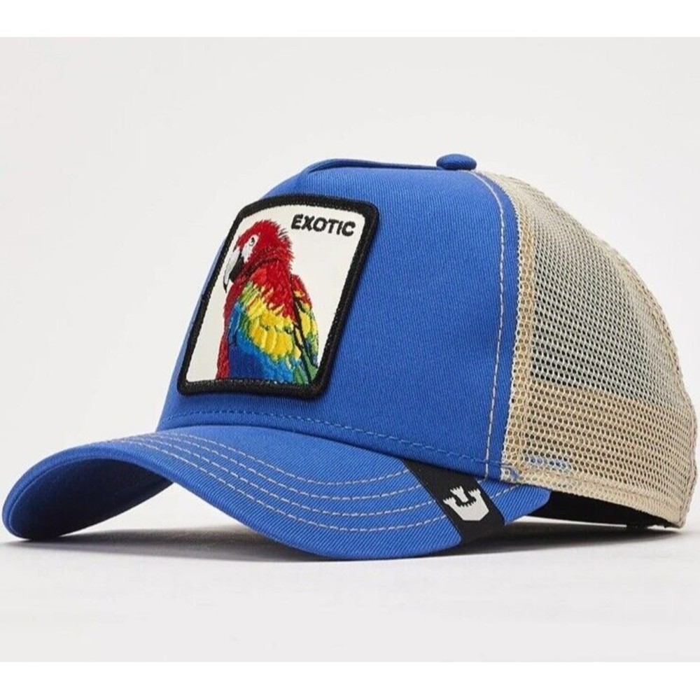 Goorin Animal Farm Trucker Baseball Snapback Hat Cap Exotic Parrot Bird Blue